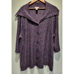 Catherines Purple Gray Silver 3/4 Sleeve Cardigan Sweater Sailor Collar Sz 3X